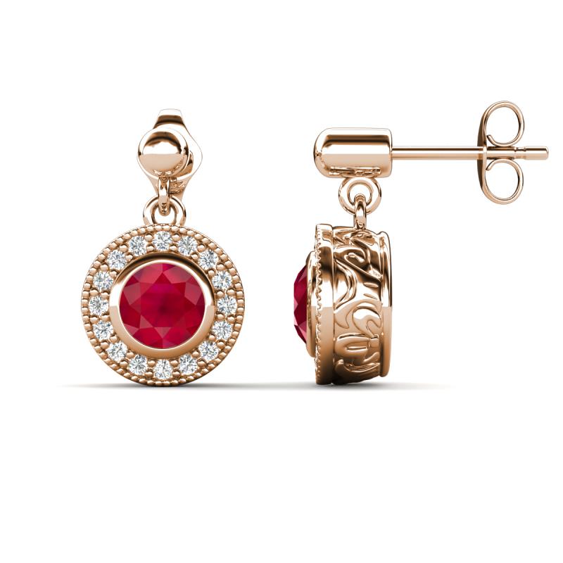 Gila 1.64 ctw (5.50 mm) Round Lab Created Ruby and Natural Diamond Halo Drop and Dangle Earrings 