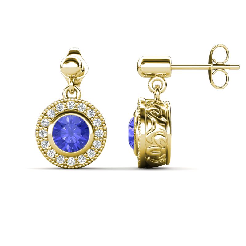 Gila 1.52 ctw (5.50 mm) Round Tanzanite and Natural Diamond Halo Drop and Dangle Earrings 
