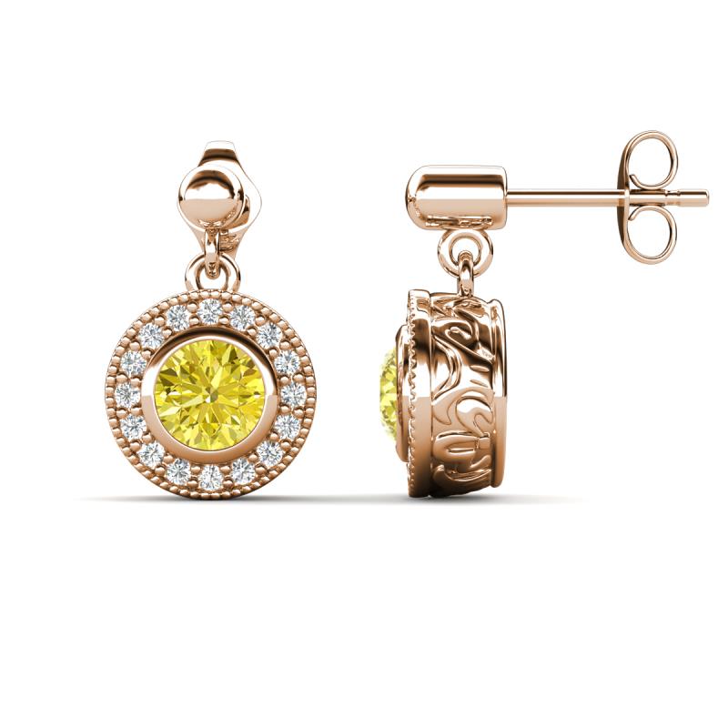 Gila 1.58 ctw (5.50 mm) Round Yellow Diamond and Natural Diamond Halo Drop and Dangle Earrings 