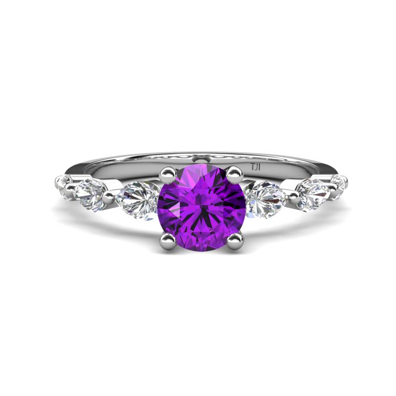 Nylah 1.59 ctw (6.50 mm) Round Amethyst and Graduated Pear Shape Natural Diamond Engagement Ring 