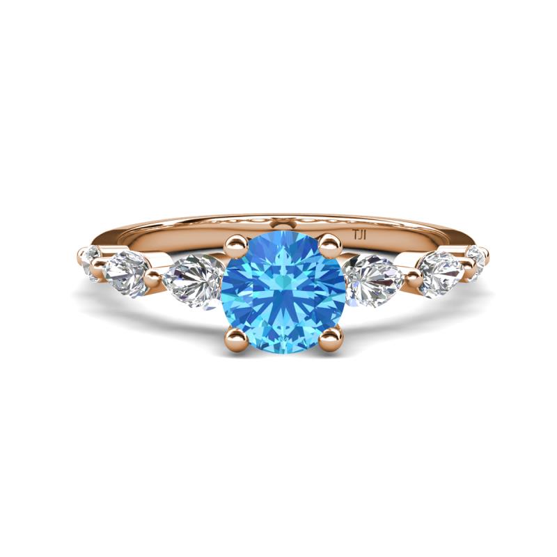 Nylah 1.67 ctw (6.50 mm) Round Blue Topaz and Graduated Pear Shape Natural Diamond Engagement Ring 