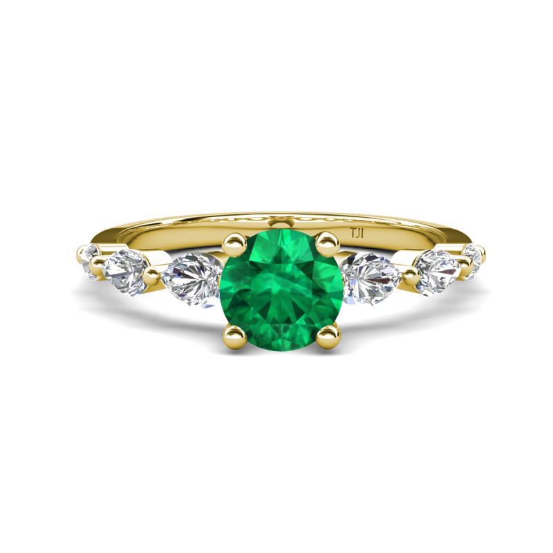 Nylah 1.44 ctw (6.00 mm) Round Emerald and Graduated Pear Shape Natural Diamond Engagement Ring 
