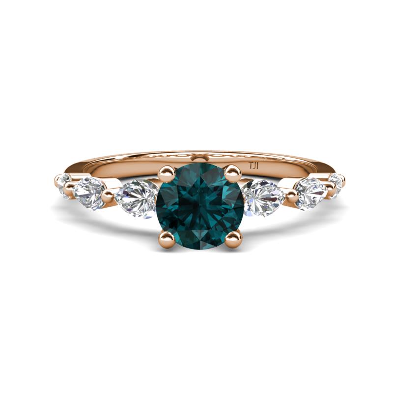 Nylah 1.67 ctw (6.50 mm) Round London Blue Topaz and Graduated Pear Shape Natural Diamond Engagement Ring 