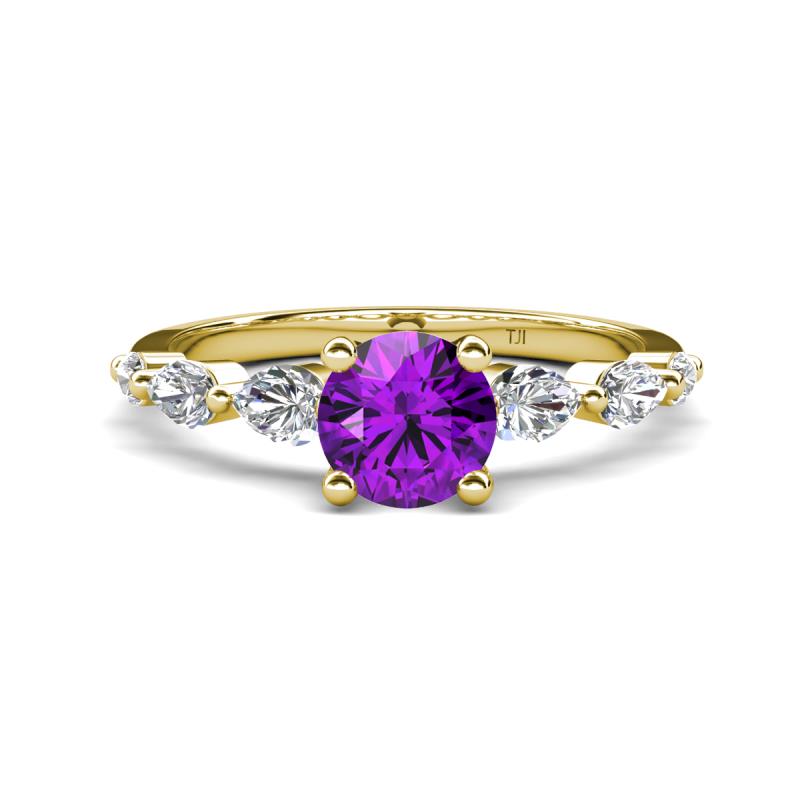 Nylah 1.59 ctw (6.50 mm) Round Amethyst and Graduated Pear Shape Natural Diamond Engagement Ring 