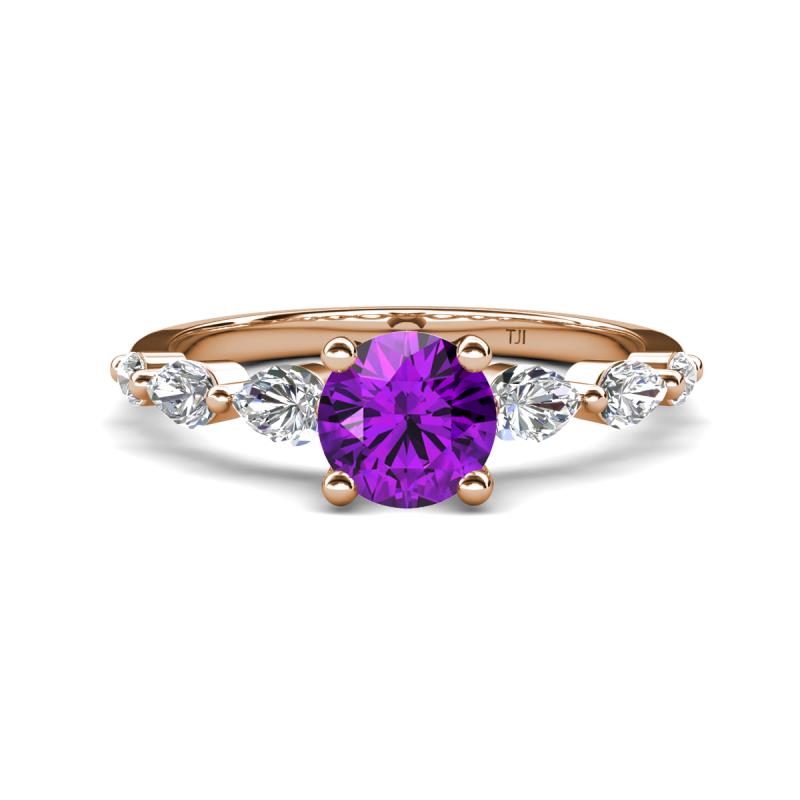 Nylah 1.59 ctw (6.50 mm) Round Amethyst and Graduated Pear Shape Natural Diamond Engagement Ring 