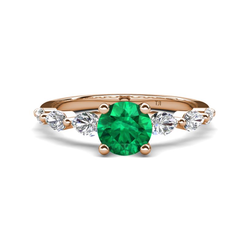 Nylah 1.44 ctw (6.00 mm) Round Emerald and Graduated Pear Shape Natural Diamond Engagement Ring 