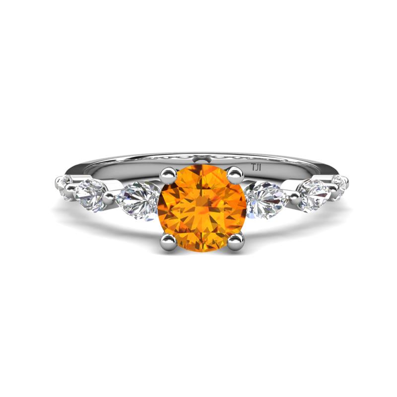Nylah 1.59 ctw (6.50 mm) Round Citrine and Graduated Pear Shape Natural Diamond Engagement Ring 