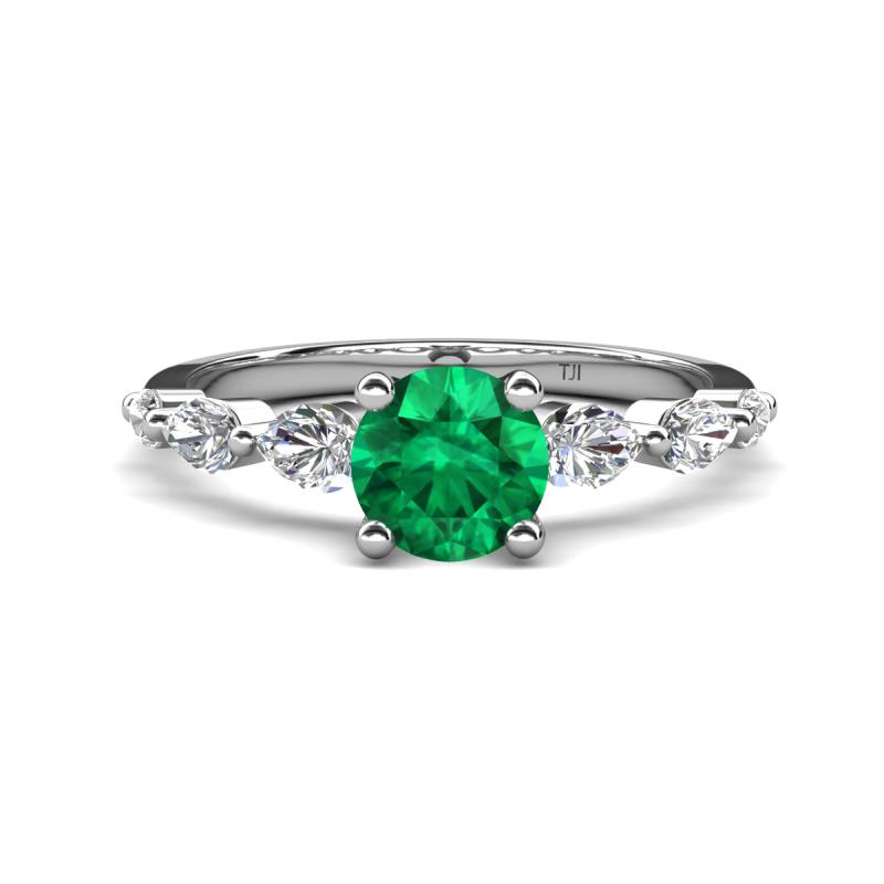 Nylah 1.44 ctw (6.00 mm) Round Emerald and Graduated Pear Shape Natural Diamond Engagement Ring 