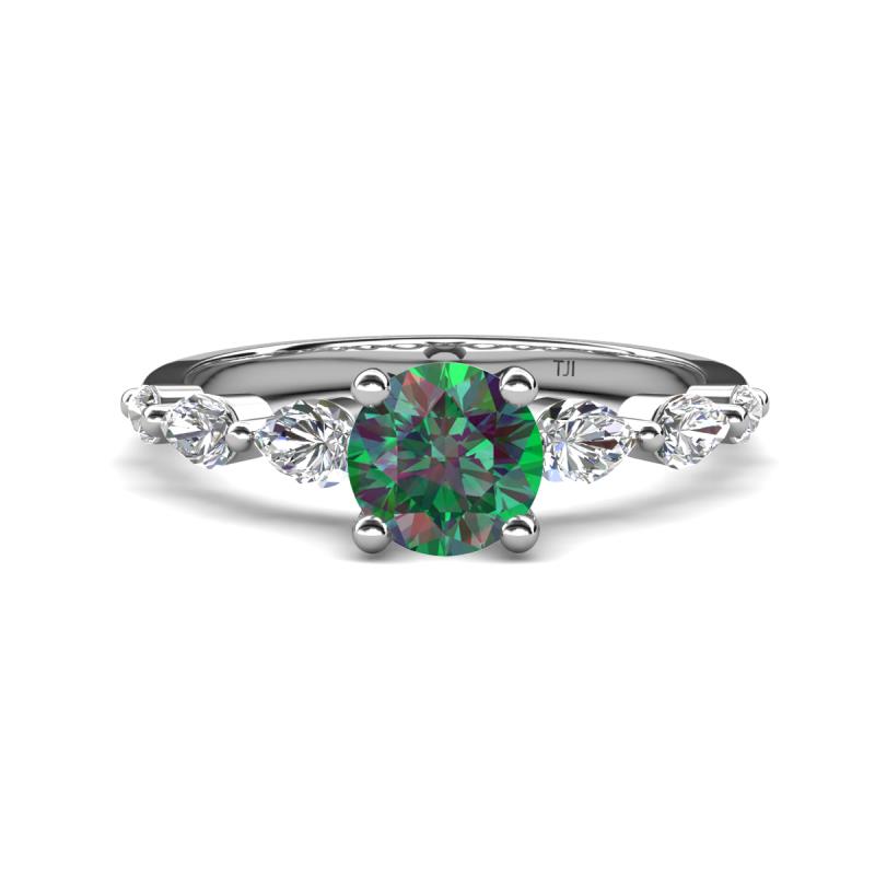Nylah 1.72 ctw (6.50 mm) Round Lab Created Alexandrite and Graduated Pear Shape Natural Diamond Engagement Ring 
