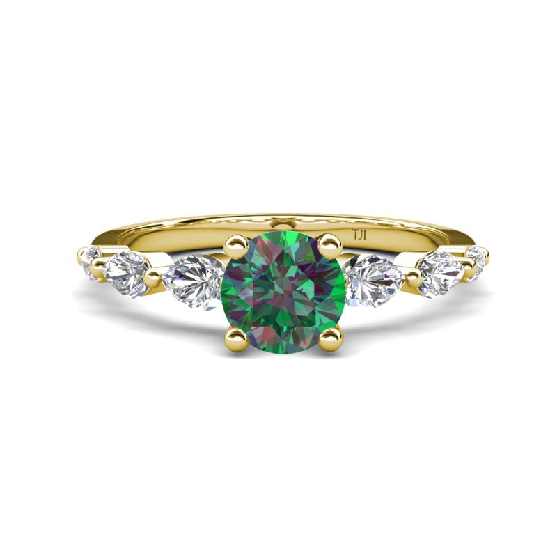 Nylah 1.72 ctw (6.50 mm) Round Lab Created Alexandrite and Graduated Pear Shape Natural Diamond Engagement Ring 