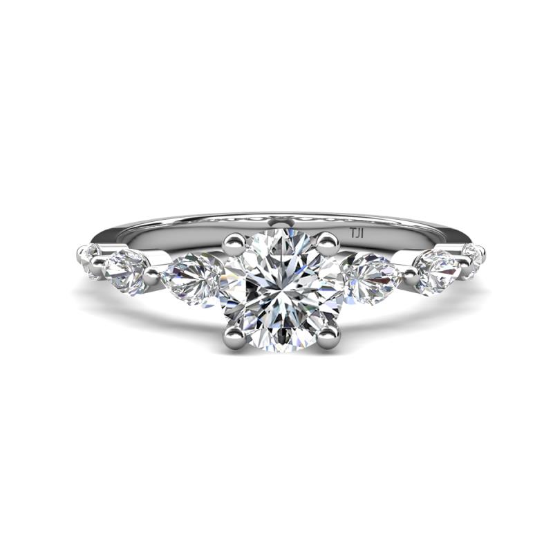 Nylah 1.72 ctw (6.50 mm) Round Moissanite and Graduated Pear Shape Natural Diamond Engagement Ring 