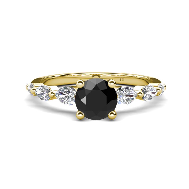 Nylah 1.72 ctw (6.00 mm) Round Black Diamond and Graduated Pear Shape Natural Diamond Engagement Ring 