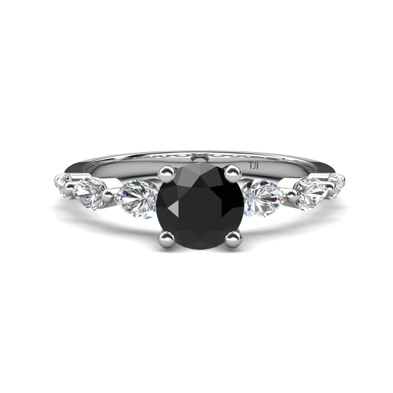 Nylah 1.72 ctw (6.00 mm) Round Black Diamond and Graduated Pear Shape Natural Diamond Engagement Ring 