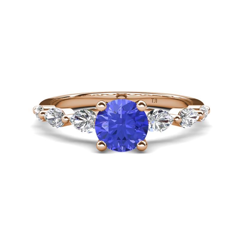 Nylah 1.64 ctw (6.50 mm) Round Tanzanite and Graduated Pear Shape Natural Diamond Engagement Ring 