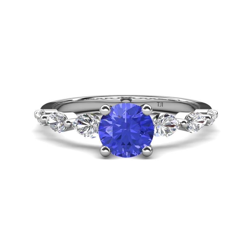Nylah 1.64 ctw (6.50 mm) Round Tanzanite and Graduated Pear Shape Natural Diamond Engagement Ring 