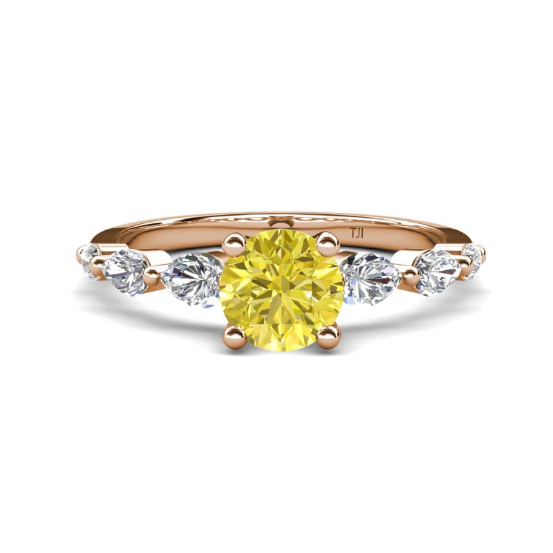 Nylah 1.52 ctw (6.00 mm) Round Yellow Diamond and Graduated Pear Shape Natural Diamond Engagement Ring 