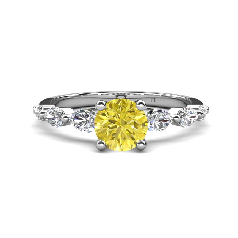 Nylah 1.52 ctw (6.00 mm) Round Yellow Diamond and Graduated Pear Shape Natural Diamond Engagement Ring 