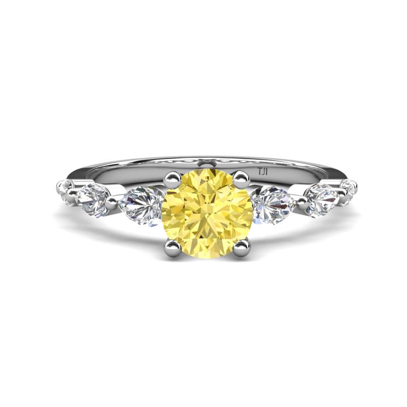 Nylah 1.67 ctw (6.00 mm) Round Yellow Sapphire and Graduated Pear Shape Natural Diamond Engagement Ring 