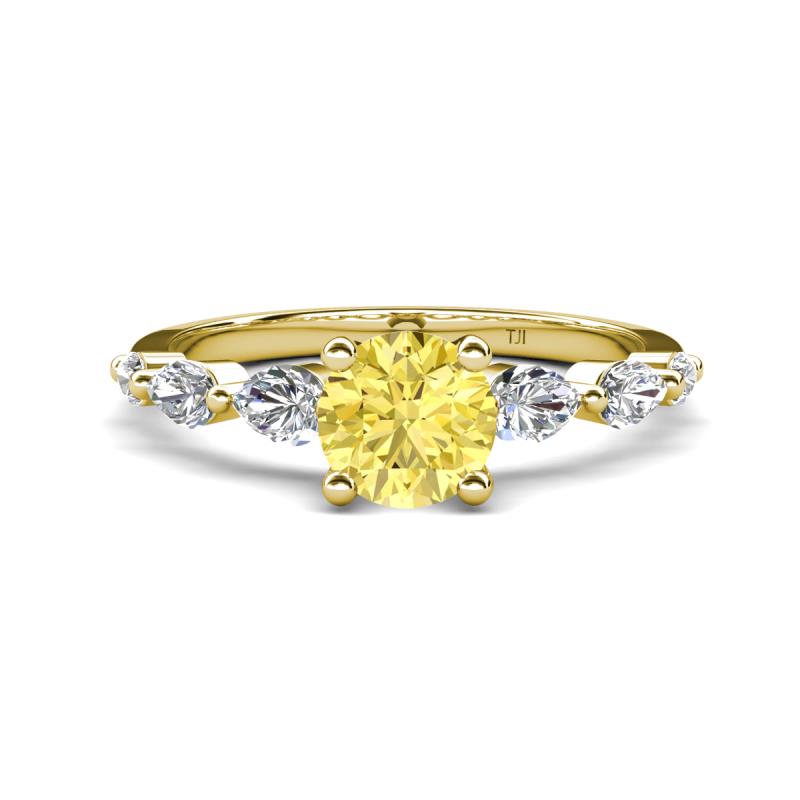 Nylah 1.67 ctw (6.00 mm) Round Yellow Sapphire and Graduated Pear Shape Natural Diamond Engagement Ring 