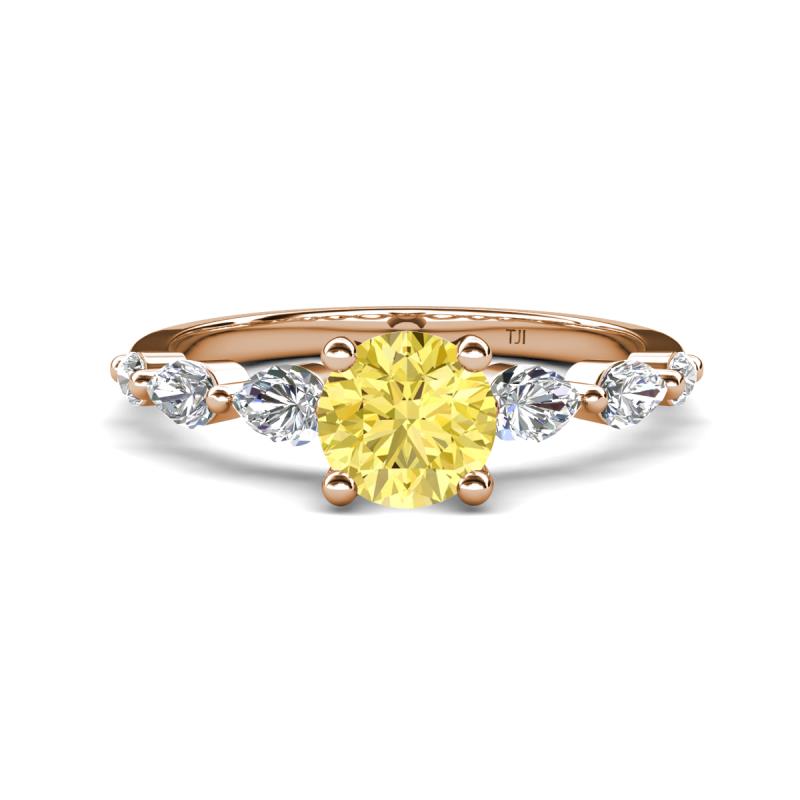 Nylah 1.67 ctw (6.00 mm) Round Yellow Sapphire and Graduated Pear Shape Natural Diamond Engagement Ring 