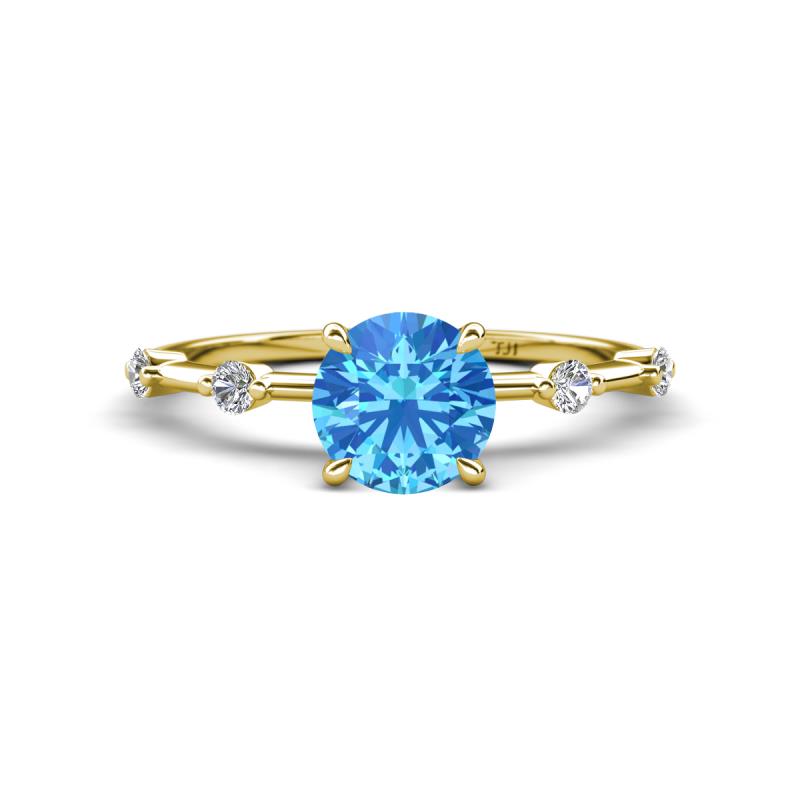 Nuria 1.06 ctw (6.50 mm) Round Blue Topaz and Side Spaced Round Natural Diamond Engagement Ring 