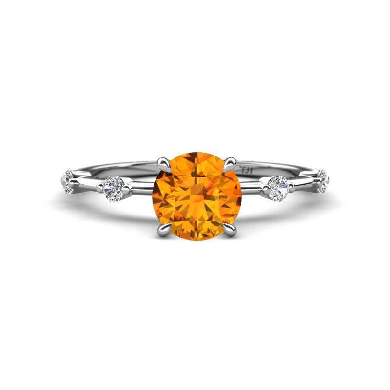 Nuria 0.98 ctw (6.50 mm) Round Citrine and Side Spaced Round Natural Diamond Engagement Ring 