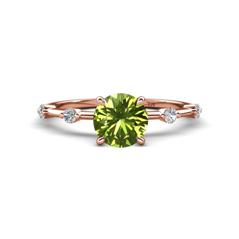 Nuria 1.21 ctw (6.50 mm) Round Peridot and Side Spaced Round Natural Diamond Engagement Ring 