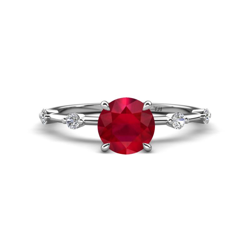 Nuria 1.06 ctw (6.50 mm) Round Ruby and Side Spaced Round Natural Diamond Engagement Ring 