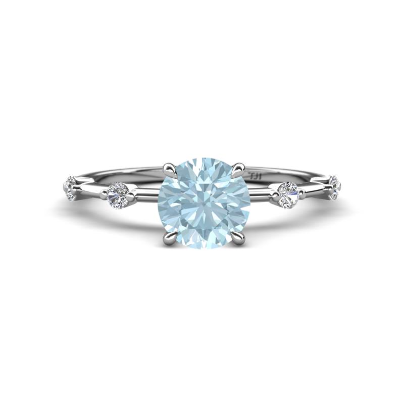 Nuria 0.98 ctw (6.50 mm) Round Aquamarine and Side Spaced Round Natural Diamond Engagement Ring 