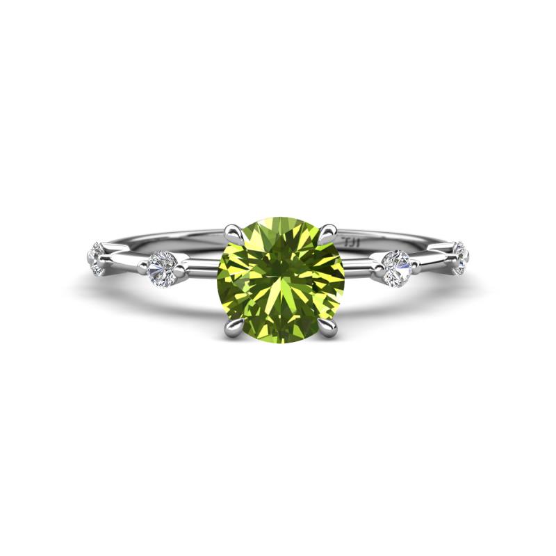 Nuria 1.21 ctw (6.50 mm) Round Peridot and Side Spaced Round Natural Diamond Engagement Ring 