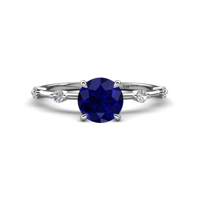 Nuria 1.26 ctw (6.50 mm) Round Blue Sapphire and Side Spaced Round Natural Diamond Engagement Ring 