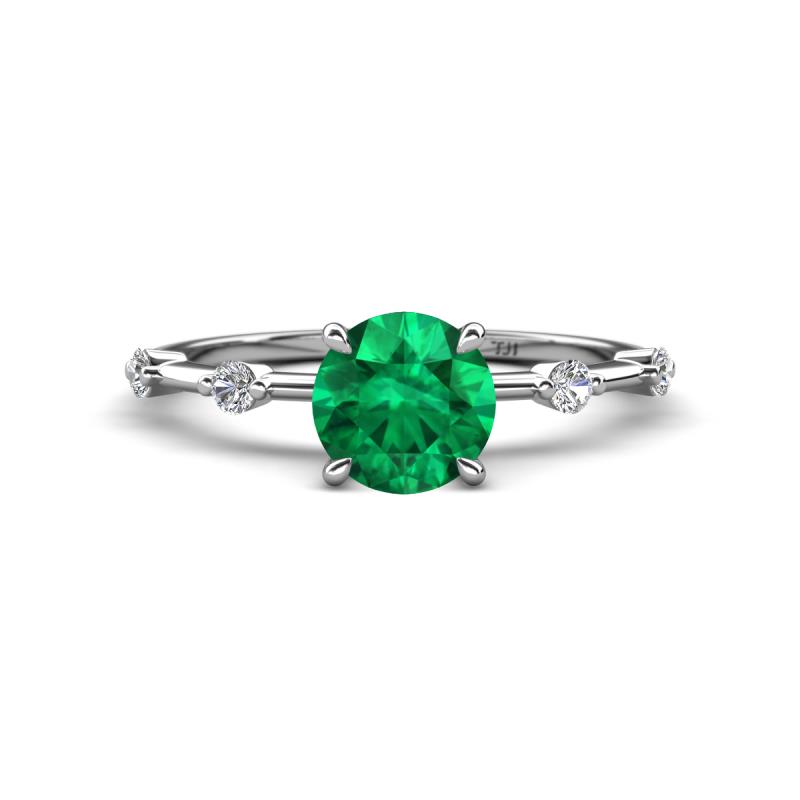Nuria 0.83 ctw (6.50 mm) Round Emerald and Side Spaced Round Natural Diamond Engagement Ring 