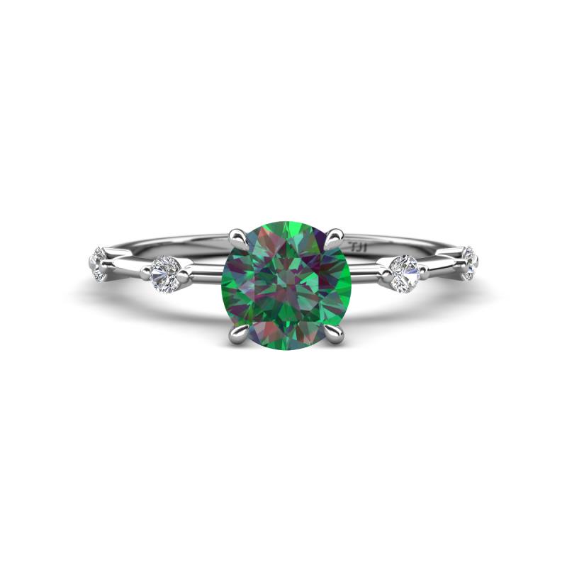 Nuria 1.11 ctw (6.50 mm) Round Created Alexandrite and Side Spaced Round Natural Diamond Engagement Ring 