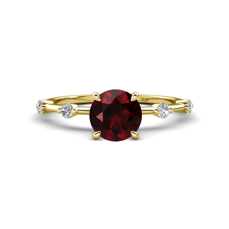 Nuria 1.16 ctw (6.50 mm) Round Red Garnet and Side Spaced Round Natural Diamond Engagement Ring 