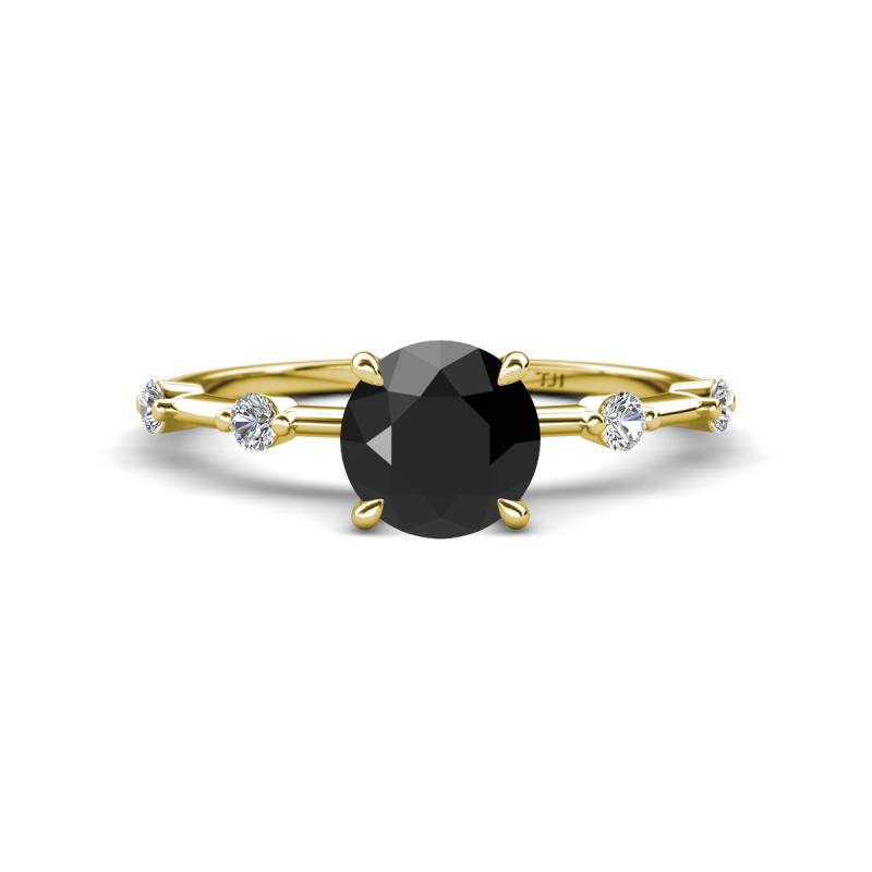 Nuria 1.11 ctw (6.50 mm) Round Black Diamond and Side Spaced Round Natural Diamond Engagement Ring 