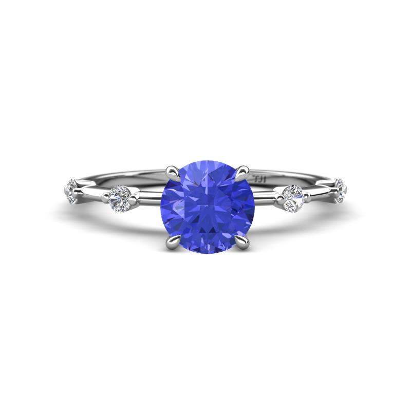 Nuria 1.03 ctw (6.50 mm) Round Tanzanite and Side Spaced Round Natural Diamond Engagement Ring 
