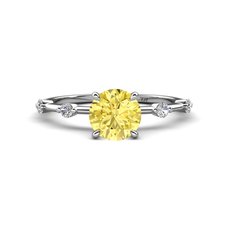 Nuria 1.06 ctw (6.50 mm) Round Yellow Sapphire and Side Spaced Round Natural Diamond Engagement Ring 