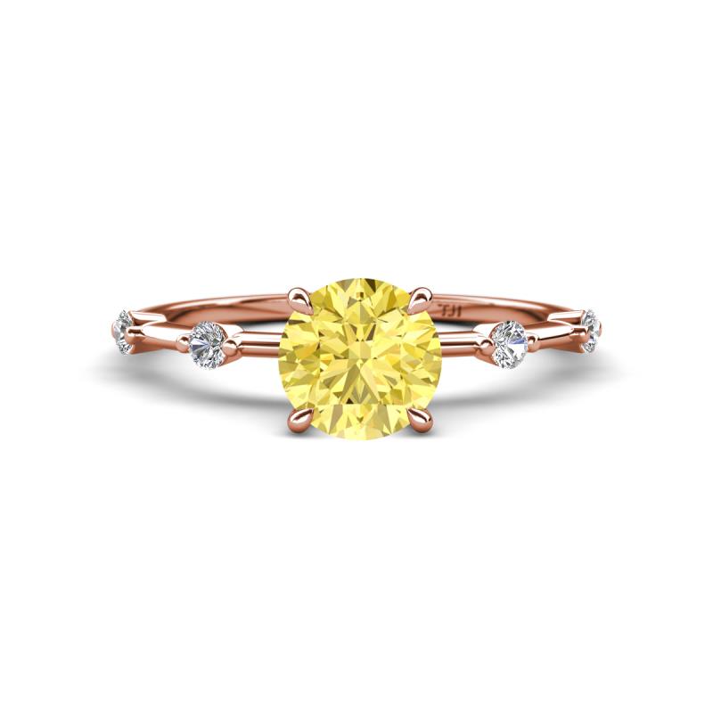 Nuria 1.06 ctw (6.50 mm) Round Yellow Sapphire and Side Spaced Round Natural Diamond Engagement Ring 