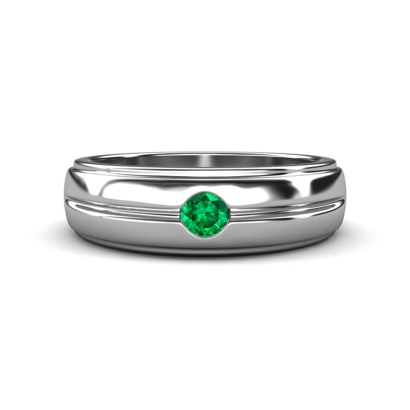 Mateo 0.17 ct (3.50 mm) Round Emerald Bezel Set Solitaire Men Wedding Ring 