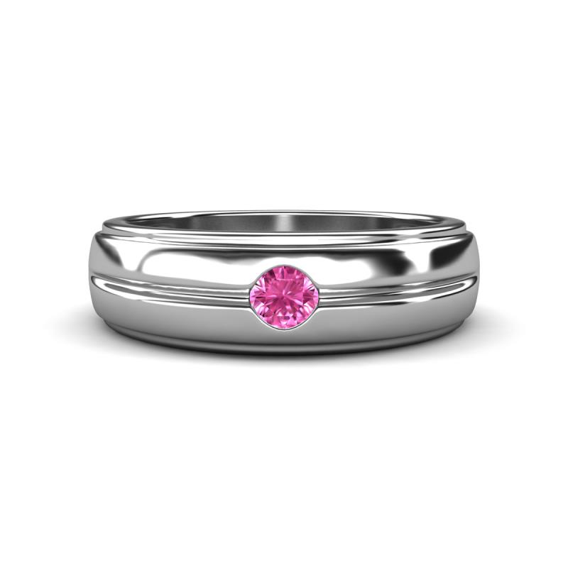 Mateo 0.17 ct (3.50 mm) Round Pink Sapphire Bezel Set Solitaire Men Wedding Ring 