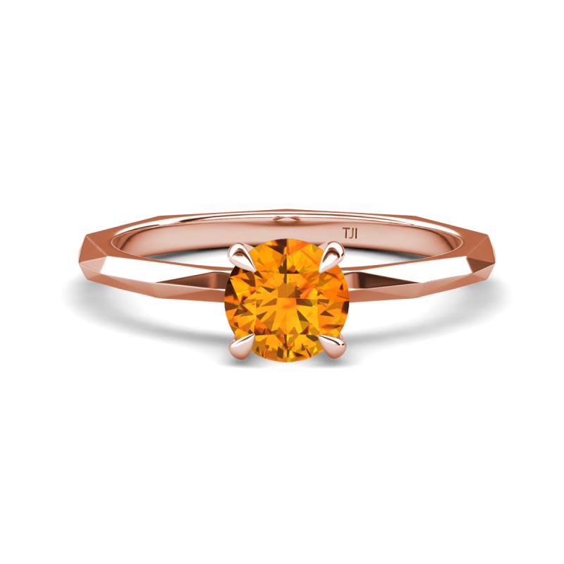 Kiona 0.87 ctw (6.50 mm) Round Citrine Square Edge Shank Solitaire Engagement Ring 