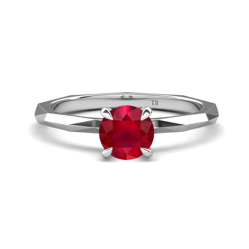 Kiona 0.95 ctw (6.00 mm) Round Ruby Square Edge Shank Solitaire Engagement Ring 