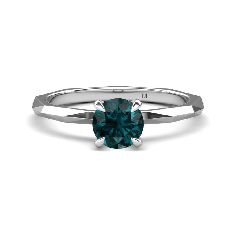 Kiona 0.95 ctw (6.50 mm) Round London Blue Topaz Square Edge Shank Solitaire Engagement Ring 