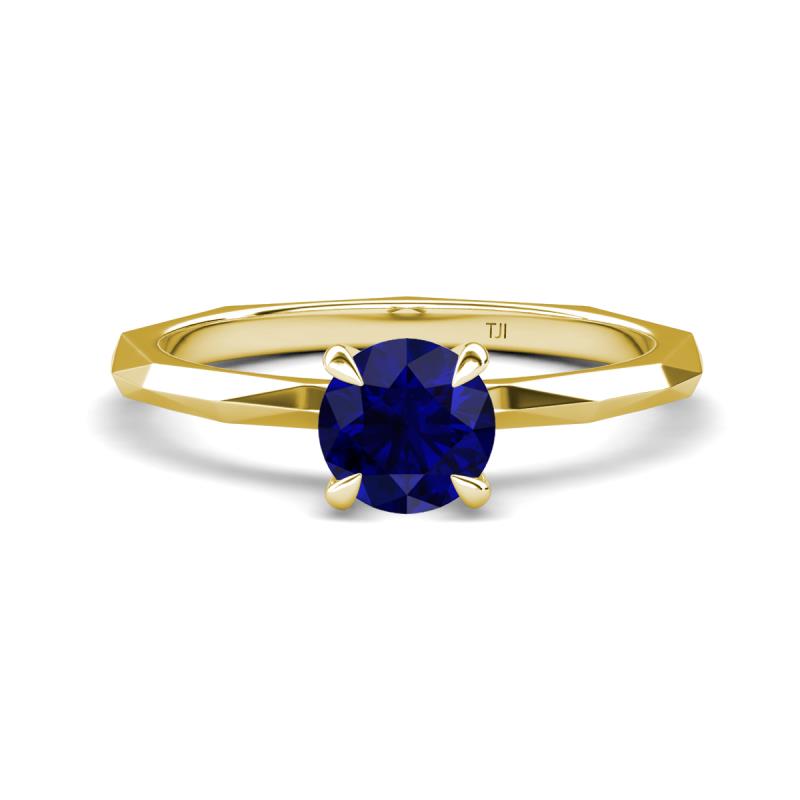 Kiona 1.15 ctw (6.00 mm) Round Blue Sapphire Square Edge Shank Solitaire Engagement Ring 