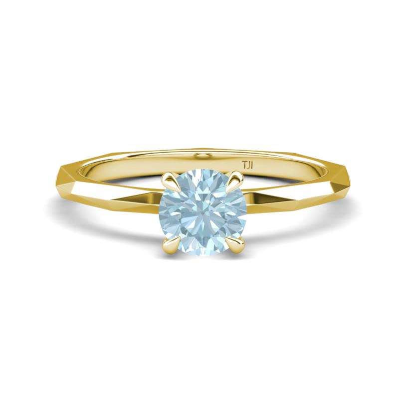 Kiona 0.87 ctw (6.50 mm) Round Aquamarine Square Edge Shank Solitaire Engagement Ring 