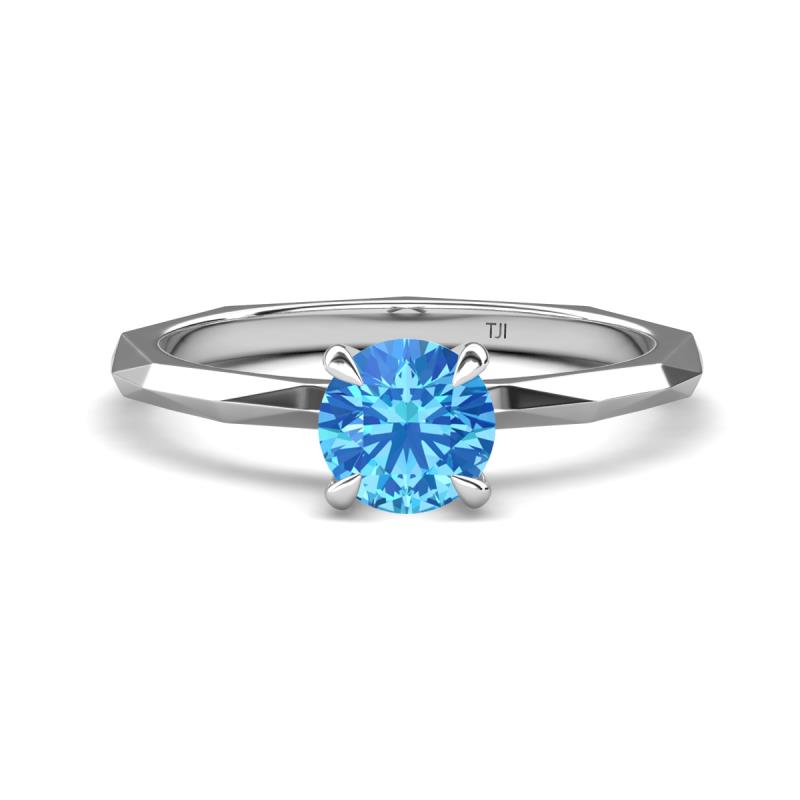Kiona 0.95 ctw (6.50 mm) Round Blue Topaz Square Edge Shank Solitaire Engagement Ring 