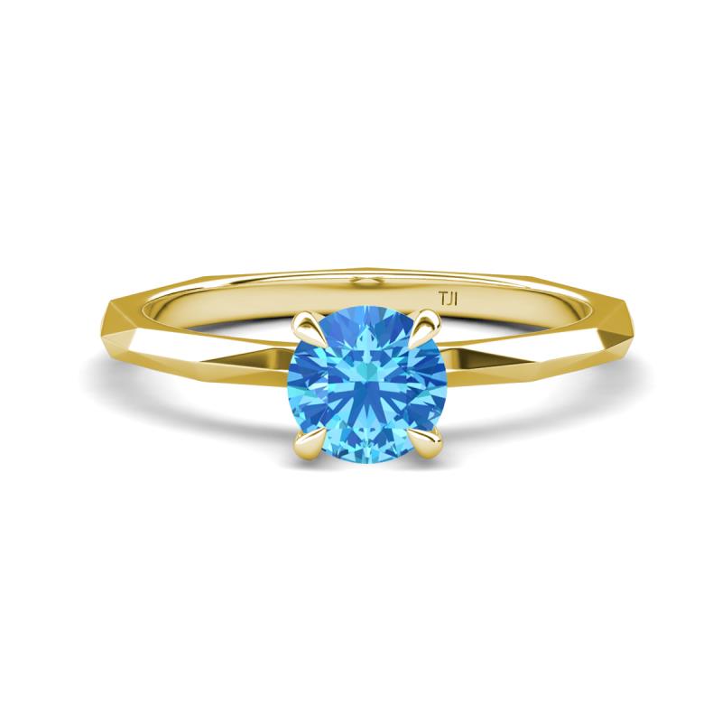 Kiona 0.95 ctw (6.50 mm) Round Blue Topaz Square Edge Shank Solitaire Engagement Ring 