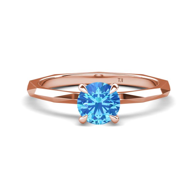 Kiona 0.95 ctw (6.50 mm) Round Blue Topaz Square Edge Shank Solitaire Engagement Ring 
