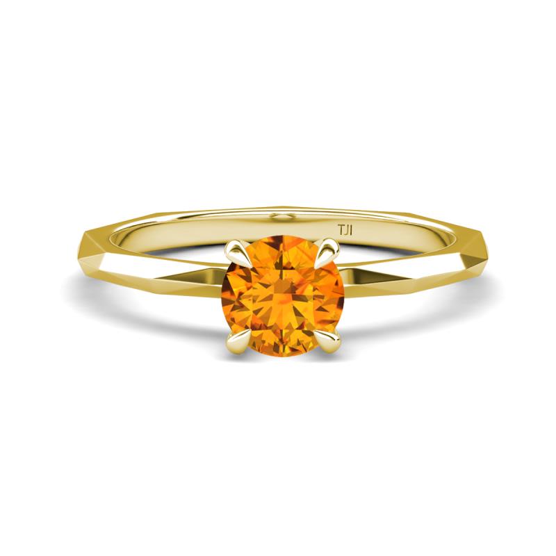 Kiona 0.87 ctw (6.50 mm) Round Citrine Square Edge Shank Solitaire Engagement Ring 