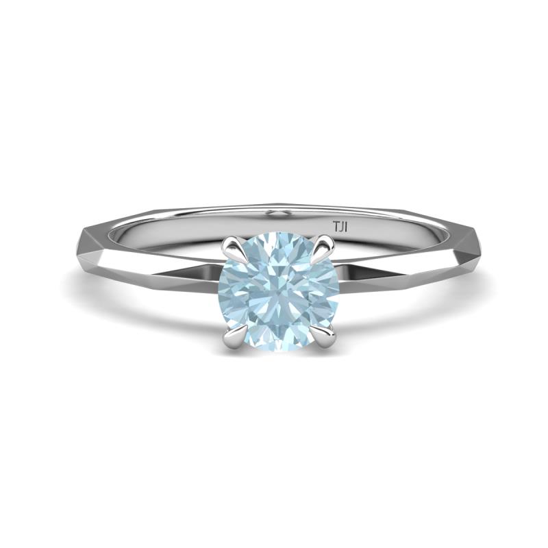 Kiona 0.87 ctw (6.50 mm) Round Aquamarine Square Edge Shank Solitaire Engagement Ring 